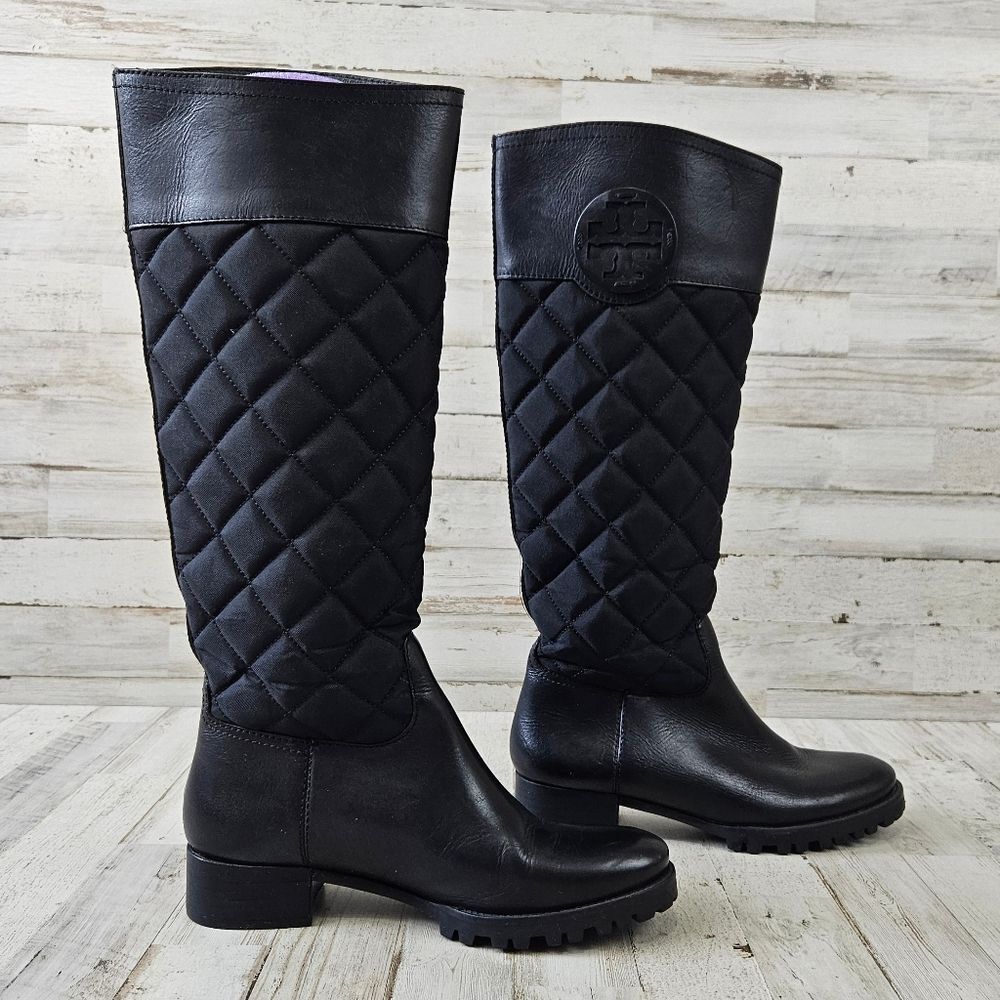 Tory Burch Rowan Solid Black Quilted Logo Tall Ri… - image 5
